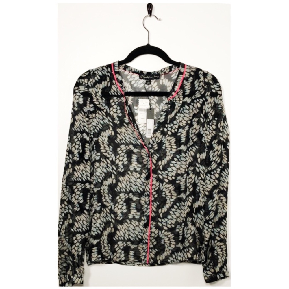 Elizabeth and James Long Sleeve Neon Trim Top